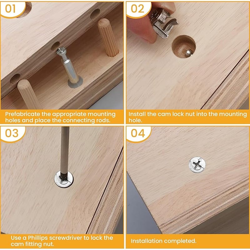 Aifeier ET 40 Pcs Furniture Cam Lock Fittings, 15mm x 11mm Cam Lock Nut Connector Fasteners Furniture Connecting Hardware Parts for Cabinet Drawers Wardrobe Dresser - Image 5