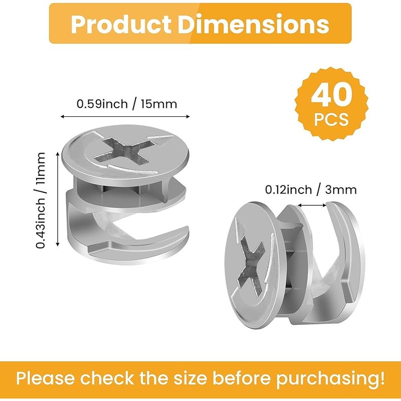 Aifeier ET 40 Pcs Furniture Cam Lock Fittings, 15mm x 11mm Cam Lock Nut Connector Fasteners Furniture Connecting Hardware Parts for Cabinet Drawers Wardrobe Dresser - Image 2