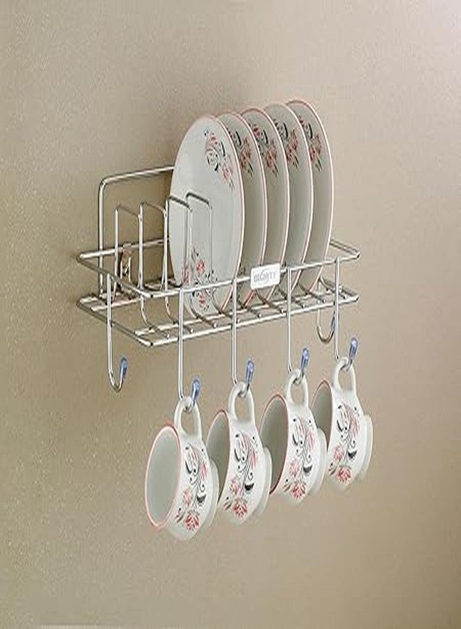 KAVSIYA Hanging Stainless Steel Cup and Saucer Stand for 6 Pieces, Cup Rack Organizer Holder, Drip Tray Holder, Plate Space Kitchen Saving Rack (Pack of 1) - Image 1