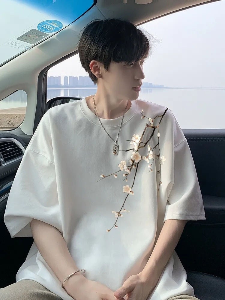 New Chinoiserie National Style Heavy Short-Sleeved T-Shirt Men'S Trendy Brand White Suede Loose Large Size High Street Retro Half-Sleeved T-Shirt - Image 5