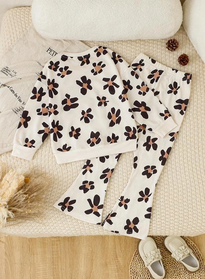 Take Two Take Two Girl's Graphic Print Long Sleeve T-shirt With Flare Pants Set