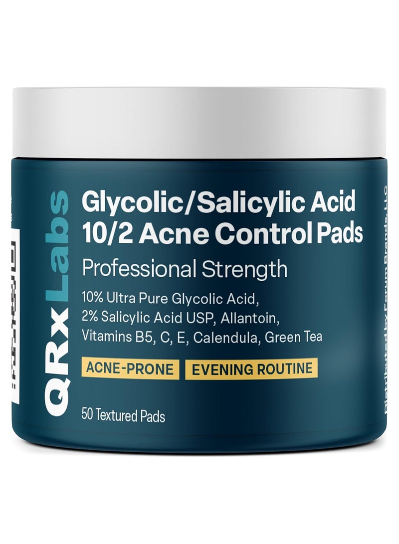 كيو آر إكس لابس 10 قطع من مناديل التحكم في حب الشباب من QRxLabs تحتوي على 10% + 2% فيتامينات ألانتوين وفيتامينات B5 وC وE ونبات الآذريون والشاي الأخضر يساعد على التخلص من حب الشباب والسيطرة عليه - Image 1