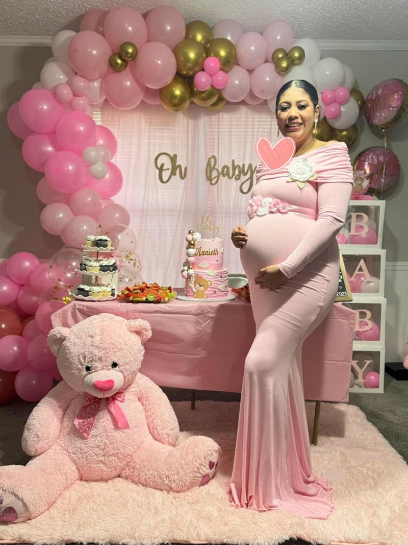 Glampunch Off Shoulders Maternity Dress Long Sleeve Ruched Maternity Gown Baby Shower Photography Pregnant Dress - Image 4