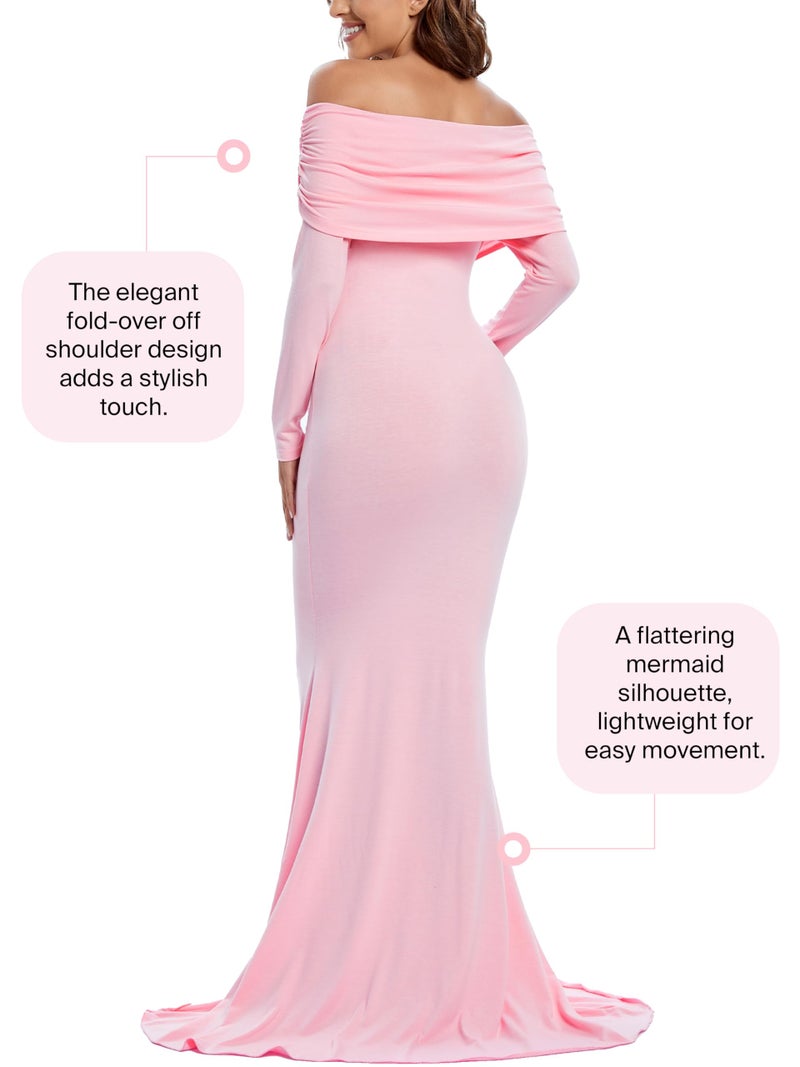 Glampunch Off Shoulders Maternity Dress Long Sleeve Ruched Maternity Gown Baby Shower Photography Pregnant Dress - Image 5