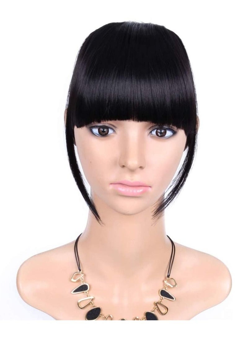 إستيل مشبك على الانفجارات هامش الشعر 15 سم مقاطع قصيرة مستقيمة في الشعر بانج كاذبة قطعة شعر مسطحة جانبين أسود - Image 2