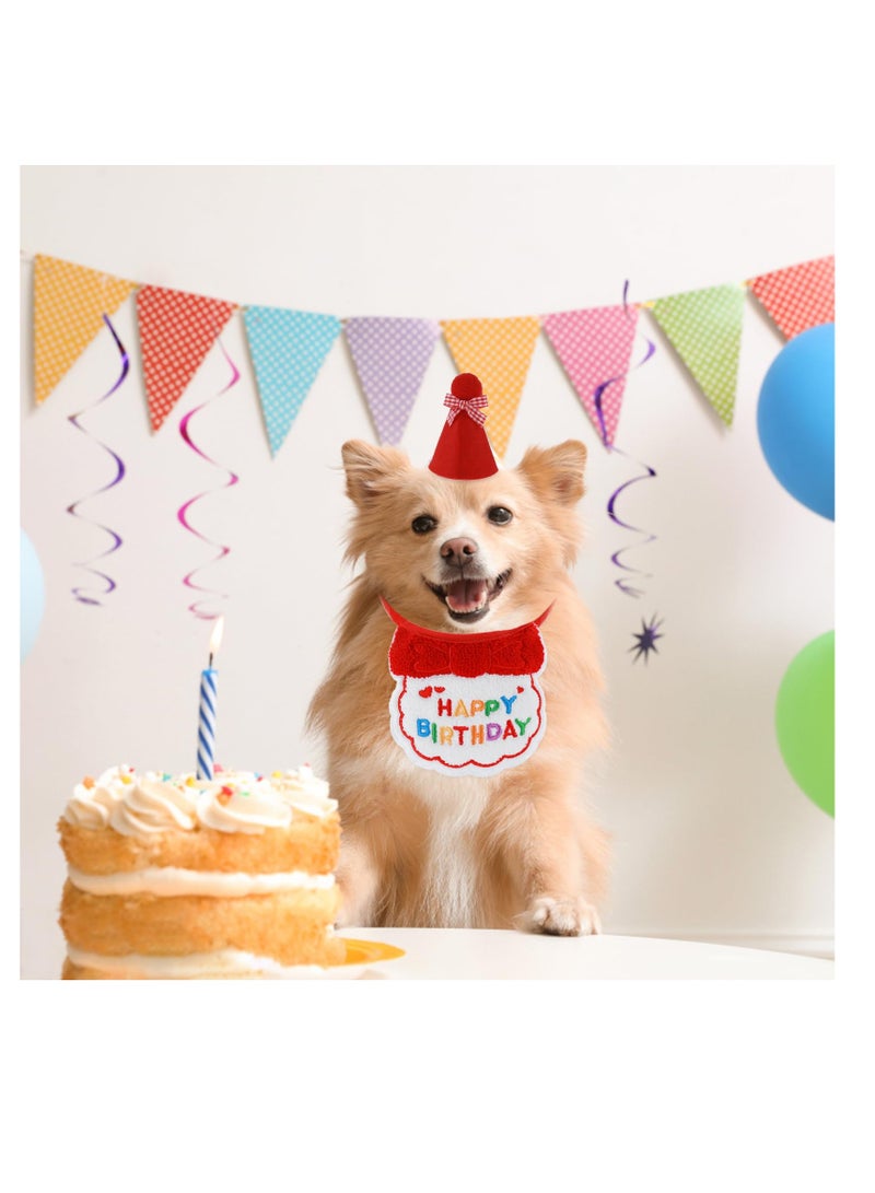 2 Piece Pet Birthday Hat and Scarf Set for Dogs and Cats, Perfect Party Accessories for Pet Celebrations in Red - Image 4