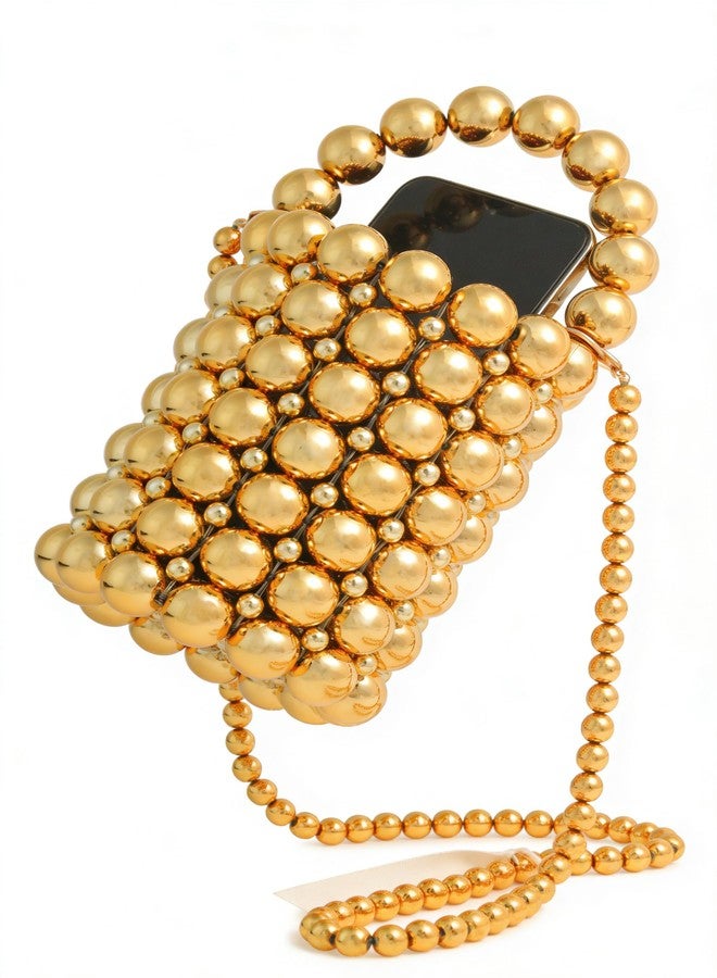 PSQIEDZ7 white pearl Women Beaded crossbody purse Evening Bucket Handmade Bags with DustBag for Wedding Party banquet (Pure Gold) - Image 5