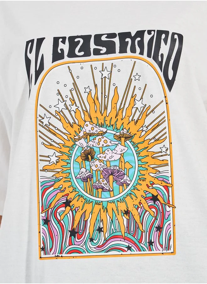 ستايلي Oversized Sun and Moon Graphic Print T-Shirt