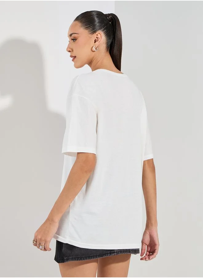 ستايلي Oversized Sun and Moon Graphic Print T-Shirt