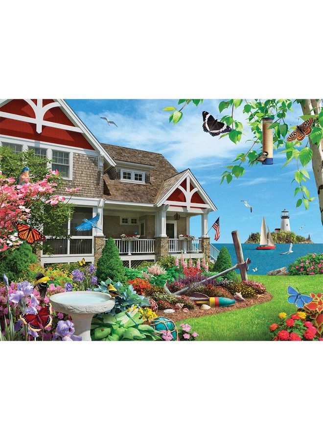 Bits and Pieces 300 Piece Jigsaw Puzzle For Adults 18" X 24"  Blooming Beach House 300 Pc Beach House Bird Flower Coast Jigsaw By Artist Alan Giana - Image 1