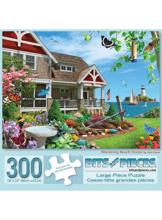 Bits and Pieces 300 Piece Jigsaw Puzzle For Adults 18" X 24"  Blooming Beach House 300 Pc Beach House Bird Flower Coast Jigsaw By Artist Alan Giana - Image 3