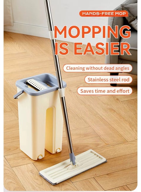 طقم ممسحة ودلو متعدد الاستخدام – ممسحة دوارة 360° بعصارة مدمجة لتنظيف الأرضيات بسهولة أبيض