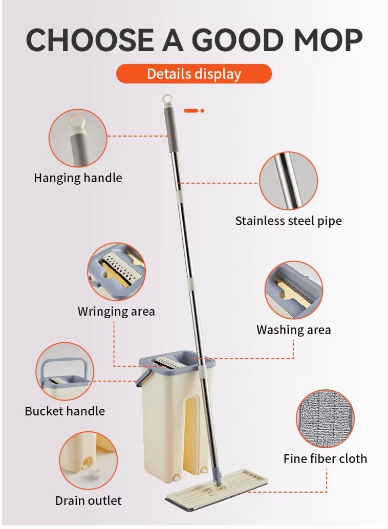 Noon East Multi-Purpose Mop and Bucket Set – 360° Rotating Mop with Built-in Wringer for Effortless Floor Cleaning White 36x20x17 cm - Image 4