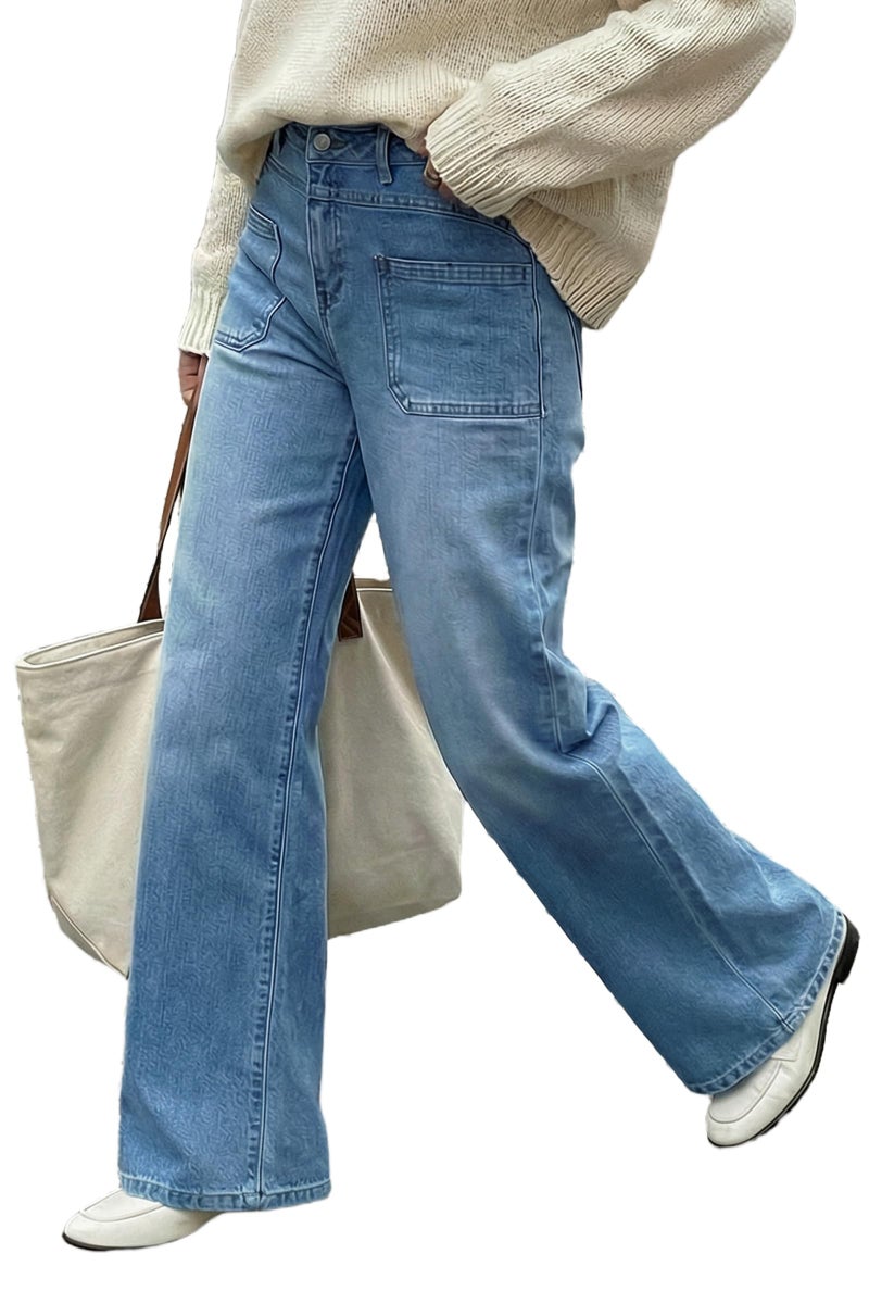 Arach&Cloz Womens Wide Leg Jeans 2026 All-Season Fashion Stretchy Petite Jeans High Waisted Trousers Adjustable Wasit with Button Casual Trendy Loose Denim Straight Pants Light Blue S - Image 2