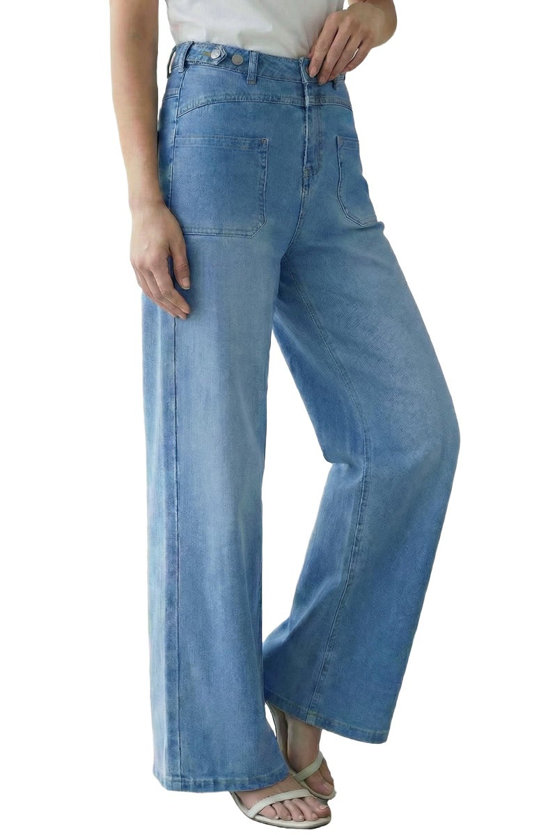 Arach&Cloz Womens Wide Leg Jeans 2026 All-Season Fashion Stretchy Petite Jeans High Waisted Trousers Adjustable Wasit with Button Casual Trendy Loose Denim Straight Pants Light Blue S - Image 1
