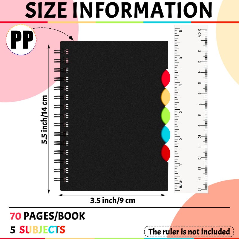 Spakon 3 Pack Mini Spiral Notebook Small Spiral Tabbed Notebook 5 Subject Divider Journal 5.5 x 3.5 Inches 140 Pages for Diary record Writing Home Office College Black PP Cover - Image 3