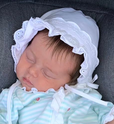 N'Ice Caps Baby Girls Bonnet White Lace Newborn Infant Toddler Sun Hat Special Occasion (White with Piping Crown, 6 Months) - Image 5