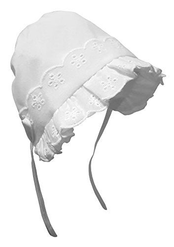 N'Ice Caps Baby Girls Bonnet White Lace Newborn Infant Toddler Sun Hat Special Occasion (White with Piping Crown, 6 Months) - Image 2