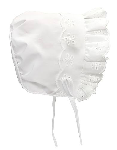 N'Ice Caps Baby Girls Bonnet White Lace Newborn Infant Toddler Sun Hat Special Occasion (White with Piping Crown, 6 Months) - Image 1