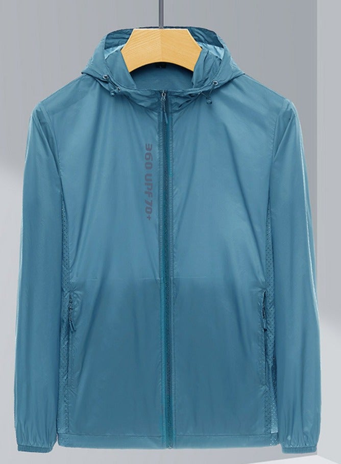 Loquat Mens Sun Protection Jacket Ultra Light Thin Breathable Outdoor Hoodie Skin Clothing Dark Blue