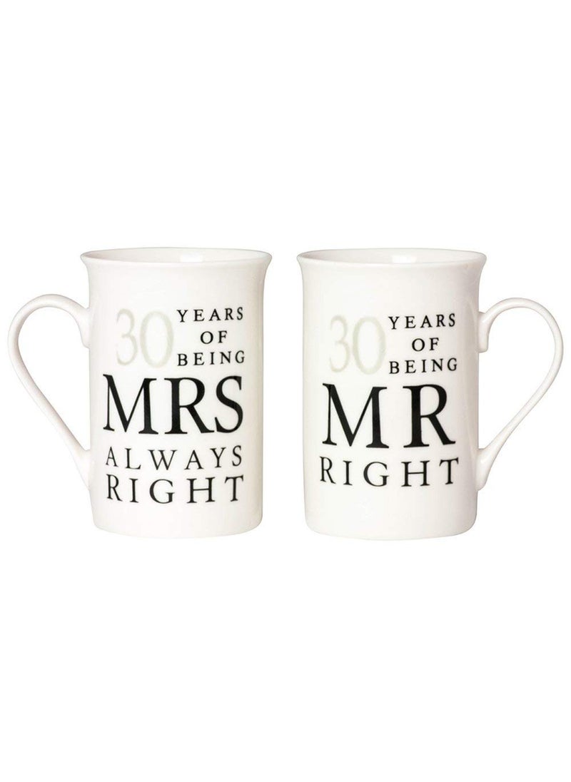 Haysoms Haysoms Ivory White 30th Anniversary Mr Right  Mrs Always Right Ceramic Mug Gift Set 