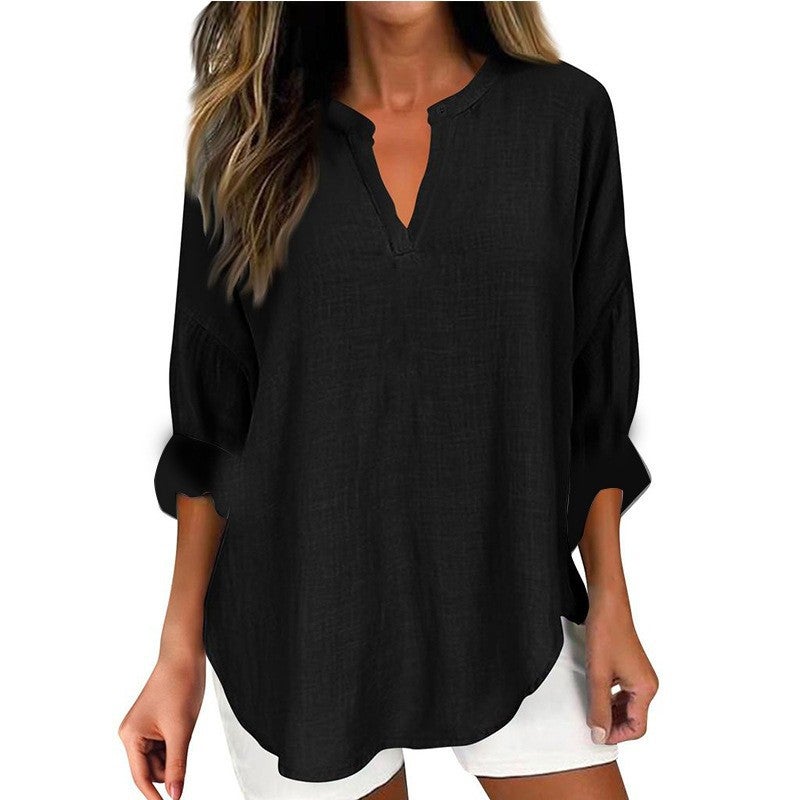 2025 Wish V-Neck Cotton And Linen Plus-Size Shirts, -Selling Items - Image 2