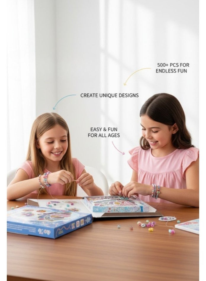 DAT Crystal DIY Bead Jewellery Making Set for Girls – 500+ Pcs Mega Bracelet, Necklace & Anklet Craft Kit - Image 3