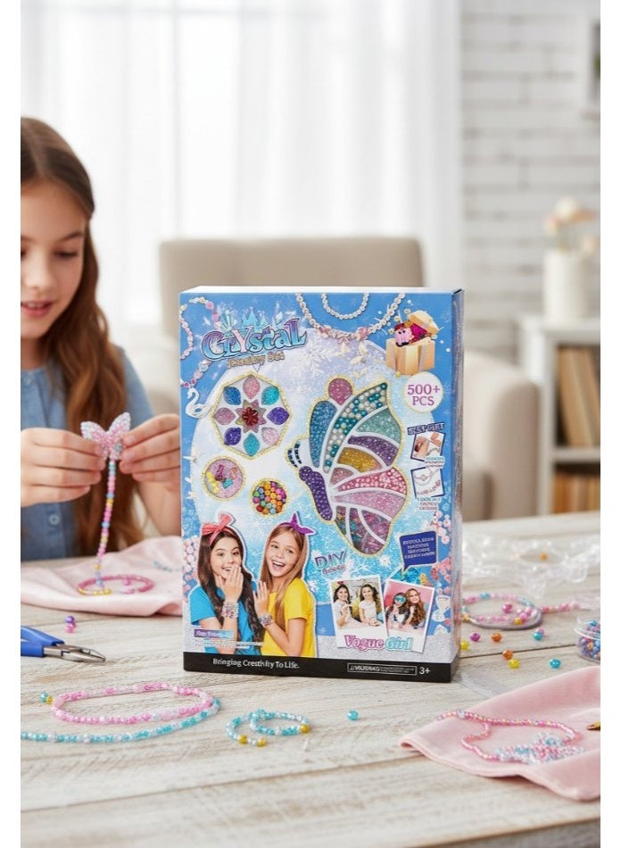 DAT Crystal DIY Bead Jewellery Making Set for Girls – 500+ Pcs Mega Bracelet, Necklace & Anklet Craft Kit - Image 4