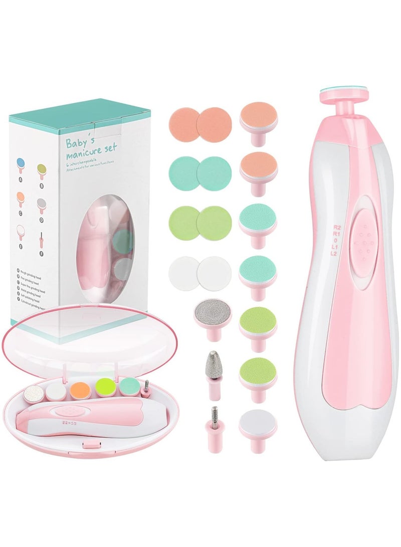 مبرد أظافر للأطفال، مبرد أظافر كهربائي آمن، أدوات عناية بالأظافر، مجموعة مقص أظافر، مجموعة مانيكير لحديثي الولادة، أصابع قدم الأطفال، العناية بالأظافر، مع ضوء LED، يعمل ببطارية AA، وردي - Image 1