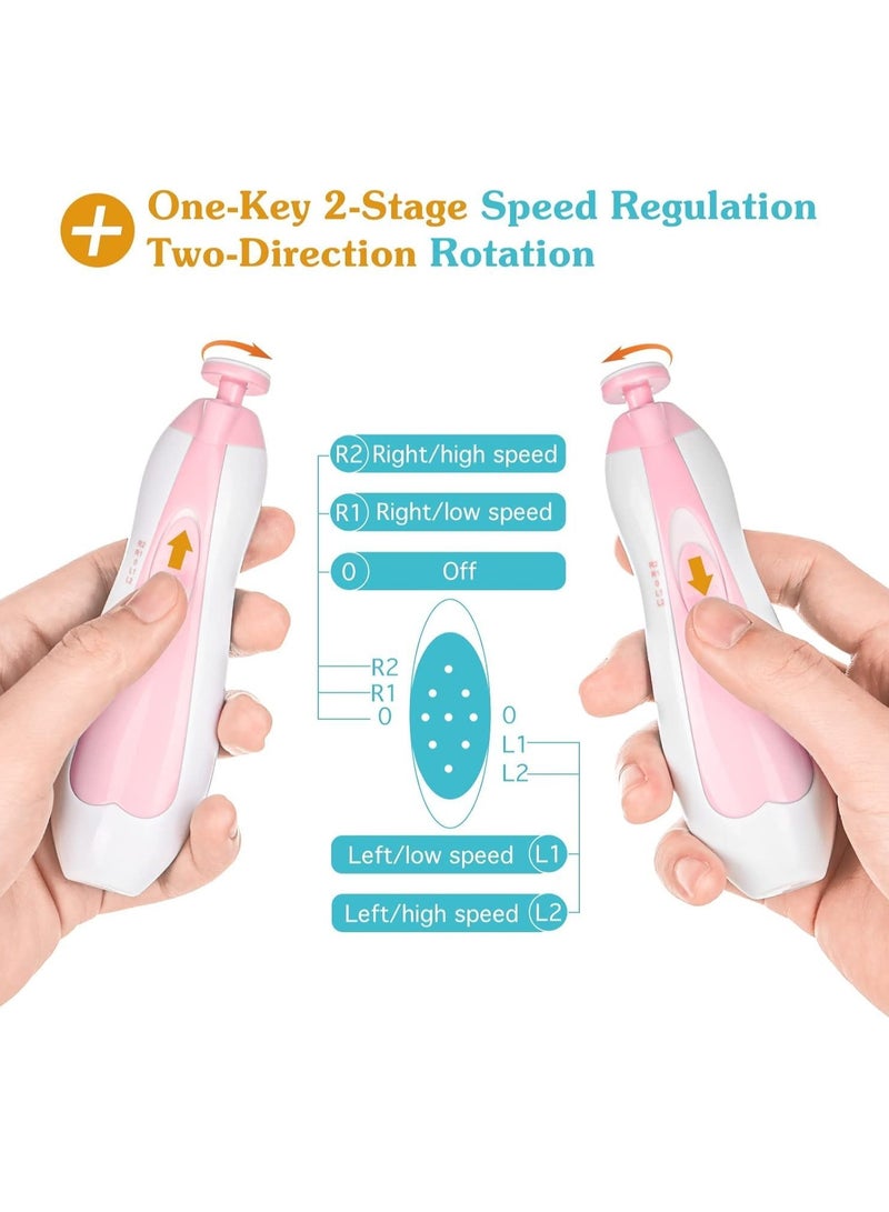 مبرد أظافر للأطفال، مبرد أظافر كهربائي آمن، أدوات عناية بالأظافر، مجموعة مقص أظافر، مجموعة مانيكير لحديثي الولادة، أصابع قدم الأطفال، العناية بالأظافر، مع ضوء LED، يعمل ببطارية AA، وردي - Image 4