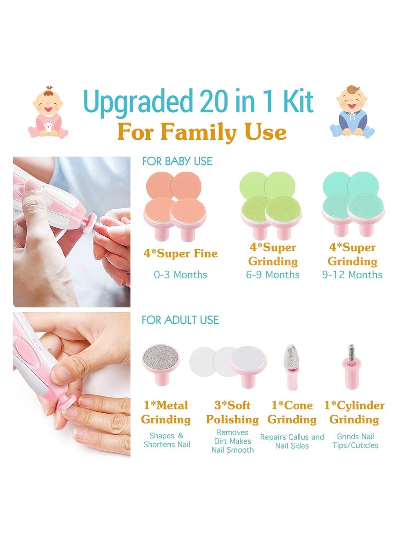مبرد أظافر للأطفال، مبرد أظافر كهربائي آمن، أدوات عناية بالأظافر، مجموعة مقص أظافر، مجموعة مانيكير لحديثي الولادة، أصابع قدم الأطفال، العناية بالأظافر، مع ضوء LED، يعمل ببطارية AA، وردي - Image 3