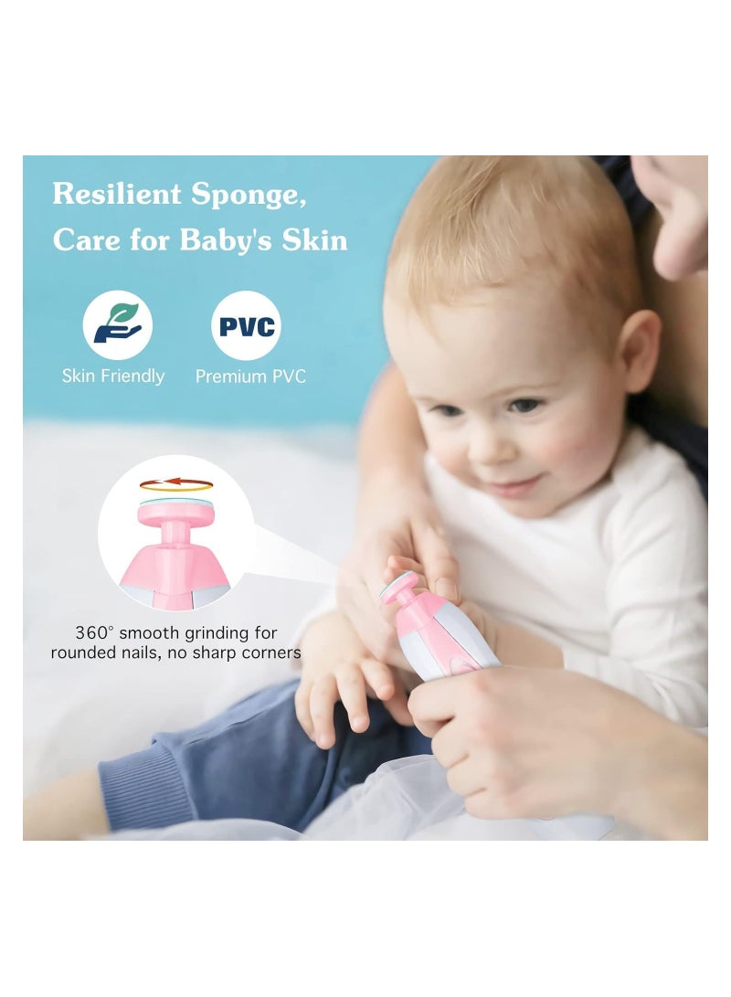 مبرد أظافر للأطفال، مبرد أظافر كهربائي آمن، أدوات عناية بالأظافر، مجموعة مقص أظافر، مجموعة مانيكير لحديثي الولادة، أصابع قدم الأطفال، العناية بالأظافر، مع ضوء LED، يعمل ببطارية AA، وردي - Image 2