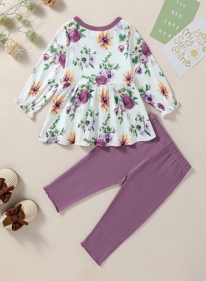 DISAUR Baby Girl Clothes Cute Flower Print Long Sleeve Sweatshirt Pants Set Cotton Toddler Spring Fall Winter Outfit - Image 2