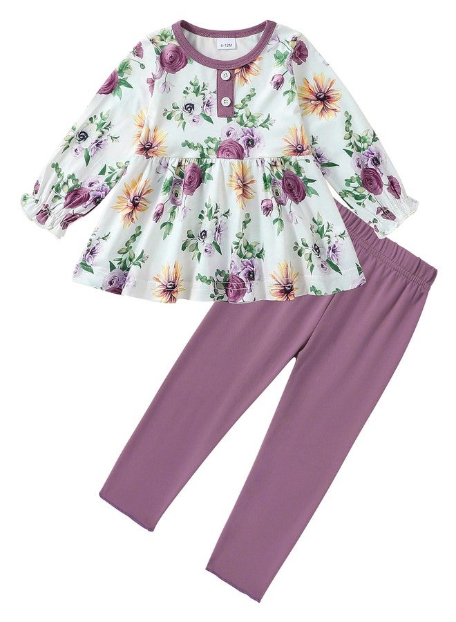 DISAUR Baby Girl Clothes Cute Flower Print Long Sleeve Sweatshirt Pants Set Cotton Toddler Spring Fall Winter Outfit - Image 1