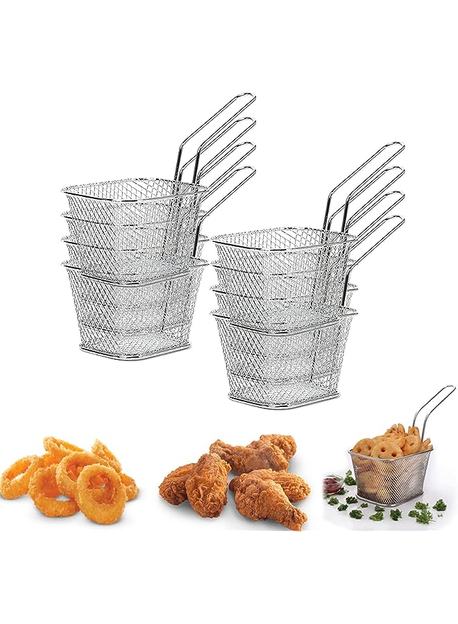 PROMASS Square Fry Basket Steel French Fry Chip Basket Food Baskets for Serving Stainless Steel Fry Basket with Handle Reusable Fries Holder Mini Deep Fryer with Basket for Home Decor 8 PCS - Image 1