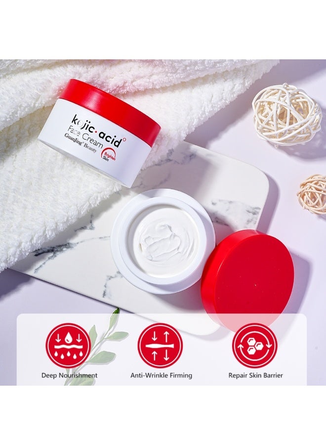 GUANJING كريم وجه حمض الكوجيك 50 جرام تغذية عميقة مضاد للتجاعيد شد وتفتيح كريم وجه تحسين وإصلاح البشرة التالفة تقليل البقع الداكنة وتقليل المسام - Image 3