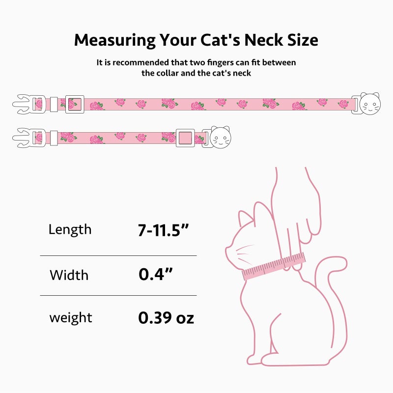 FYEQYAOU 2 Pack Cotton Breakaway Cat Collar Yellow and Pink Rose Pendant Cute Kitten Cat Collar with Bell - Image 3