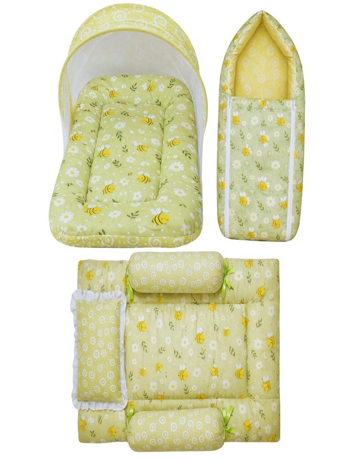 Toddylon Baby Bedding Set for New Born (0-6 Months) | 3 Pcs Cotton Baby Bed with Mosquito Net & Carry Bag | Newborn Baby Bed Set Gift Combo (Green) - Image 1