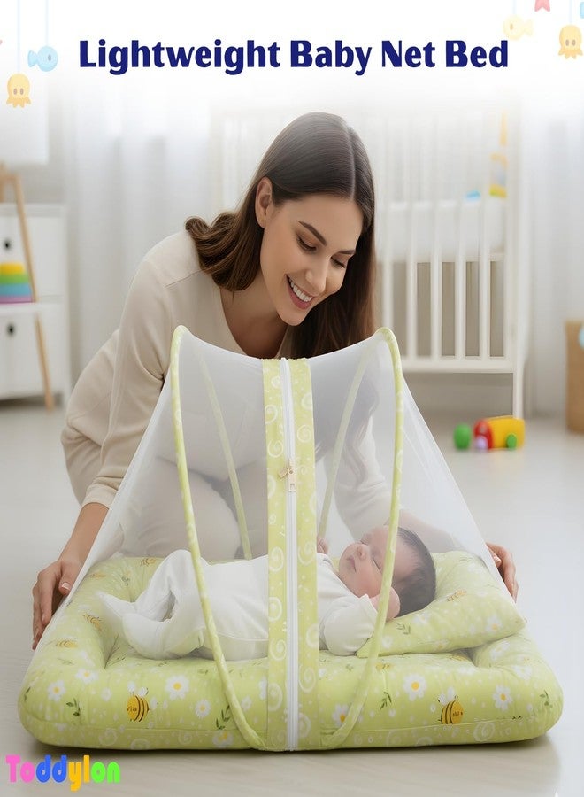 Toddylon Baby Bedding Set for New Born (0-6 Months) | 3 Pcs Cotton Baby Bed with Mosquito Net & Carry Bag | Newborn Baby Bed Set Gift Combo (Green) - Image 3