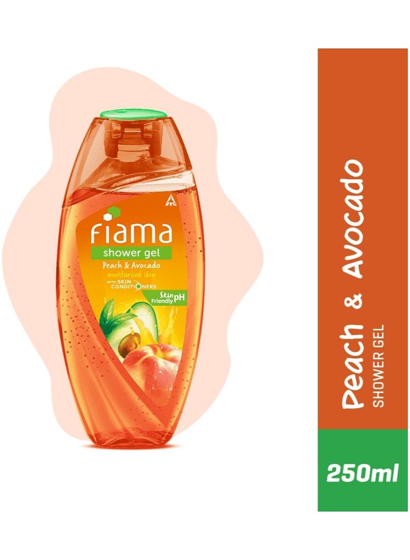 فياما جل الاستحمام فيماما بالخوخ والأفوكادو، غسول للجسم مع مرطبات للبشرة للحصول على بشرة مرطبة ناعمة، 250 مل، عبوة من 3 قطع - Image 2