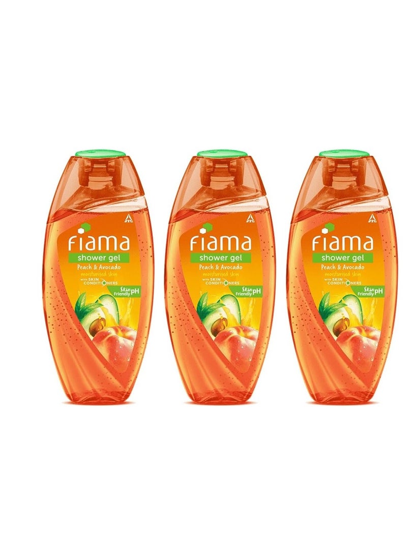 فياما جل الاستحمام فيماما بالخوخ والأفوكادو، غسول للجسم مع مرطبات للبشرة للحصول على بشرة مرطبة ناعمة، 250 مل، عبوة من 3 قطع - Image 1