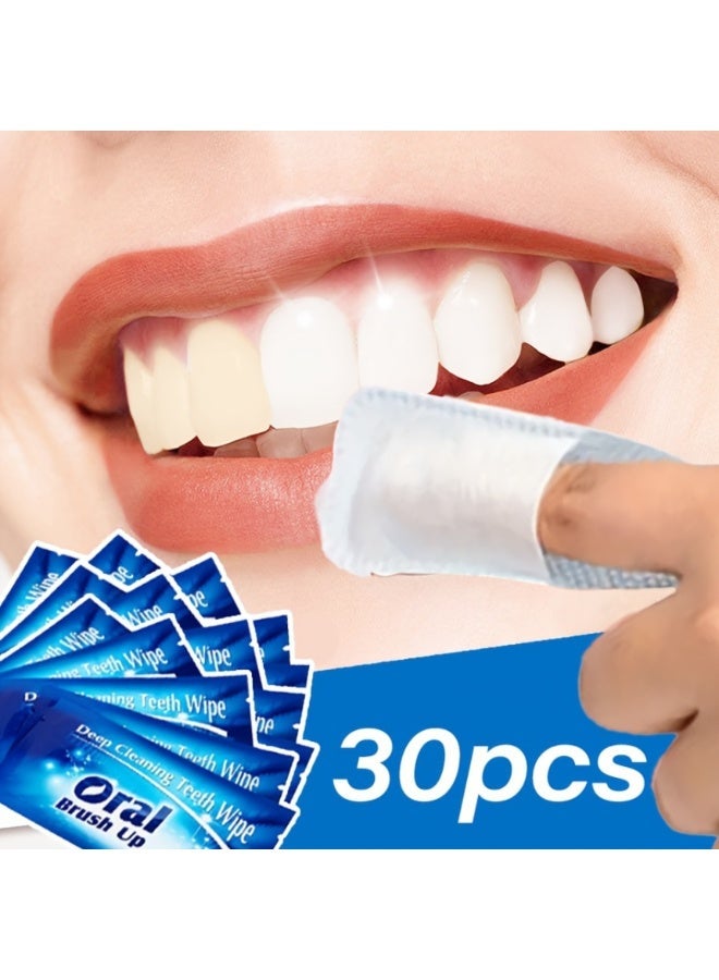 30 pcs Teeth Cleaning No Brush Finger Glove, Mint-Flavored Oral Finger Wipes Teeth Whitening Wipes Oral Cleaning Wipe - Image 1