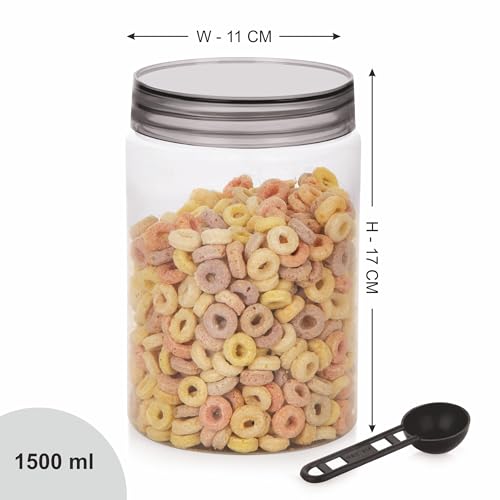 Homeor Plastic Storage Jar & Containers With Spoon, Airtight & BPA Free Containers for Kitchen Storage, Grocery Kitchen Container, Multipurpose Jar, Fridge Storage Container, 1500 ML Set 6, Black - Image 2