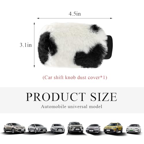 Gasedin Cow Print Car Accessories Set, Soft Fluffy Plush Cute Cow Steering Wheel Cover & Handbrake Cover, Warm Furry Cow Print Armrest Mat & Shift Gear Cover, Car Accessories (Gear Cover) - Image 2