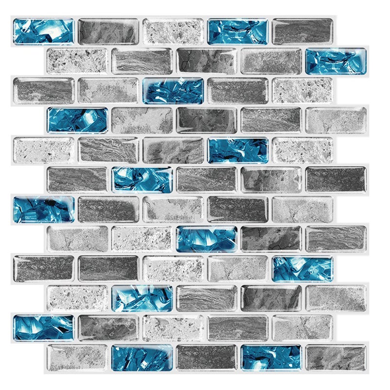 3D Marble Wallpaper: Multicolor Light Blue Crystal Brick - Easy To Use Waterproof Vivid 3D Visual Effect Decorative Wallpaper for Kitchen Balcony Bathroom Home Decoration - Image 1