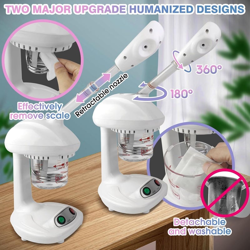 Excefore Nano Ionic Face Steamer - Deep Cleaning Facial Steamer with Extendable Arm and 360° Rotating Nozzle - Auto Shut Off & Detachable Water Tank for Home Salon Use - Image 4