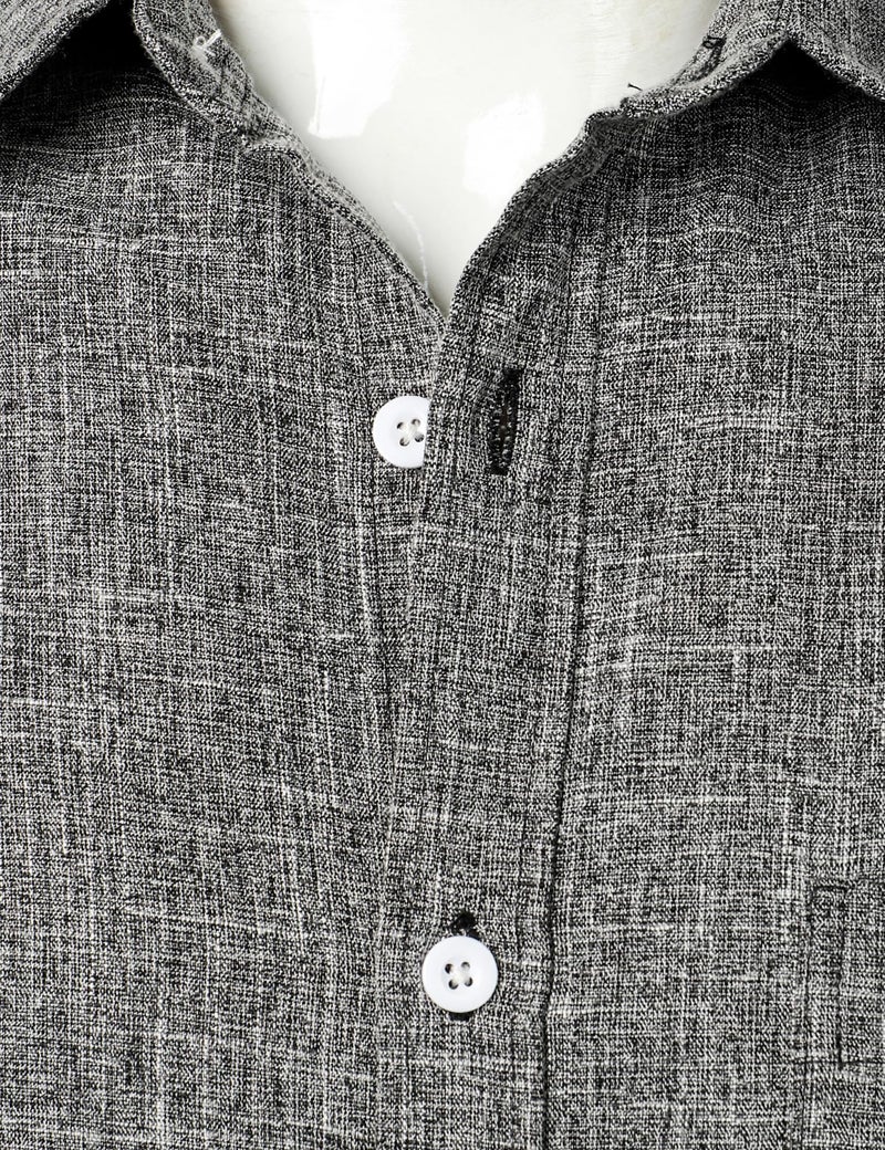 PARKLEES Mens Wrinkle Free Short Sleeve Button Down Shirts Texture Linen Shirts Casual Vacation Beach Summer Tops Black Smoke Grey Large - Image 4