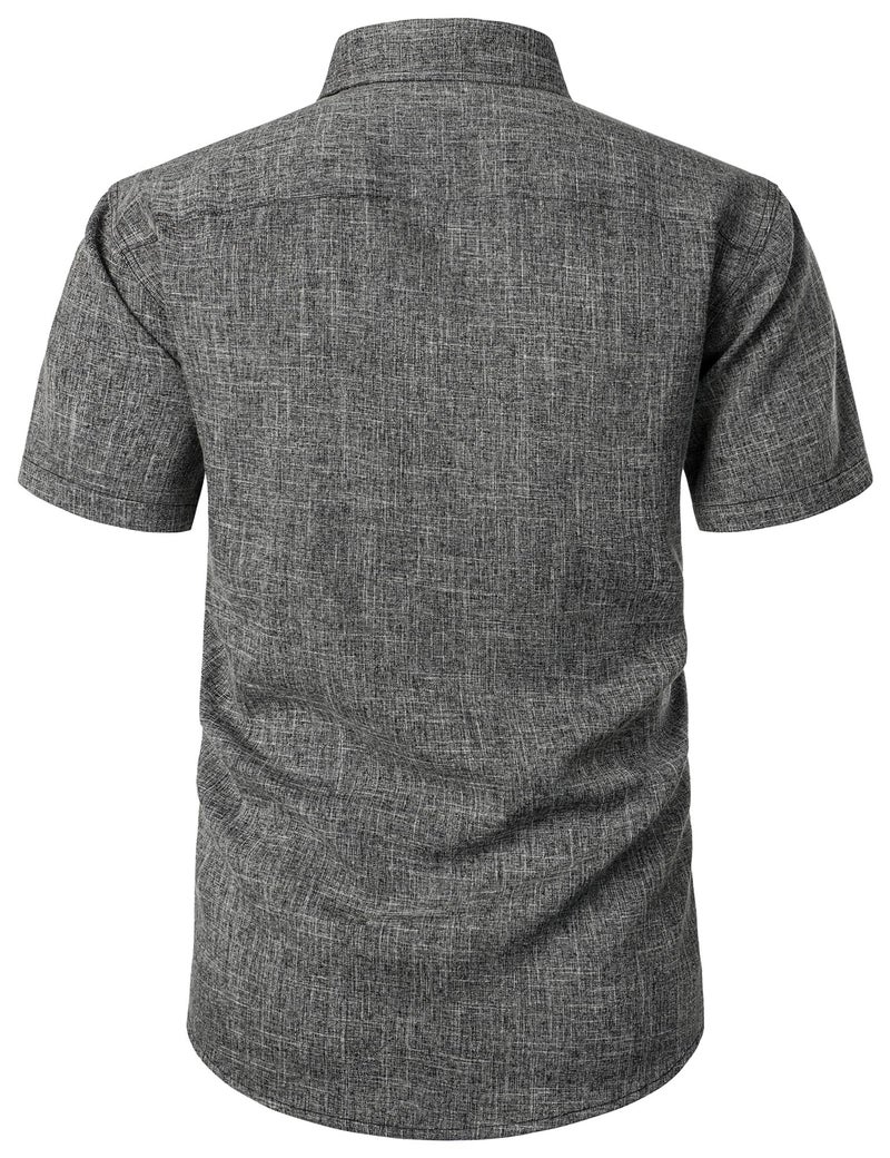 PARKLEES Mens Wrinkle Free Short Sleeve Button Down Shirts Texture Linen Shirts Casual Vacation Beach Summer Tops Black Smoke Grey Large - Image 3