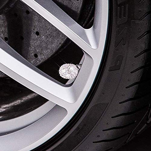 DBlosp Valve Stem Caps, 4 Pack Handmade Crystal Rhinestone Universal Car Tire Valve Caps Chrome,Attractive Dustproof Bling Car Accessories - White - Image 2