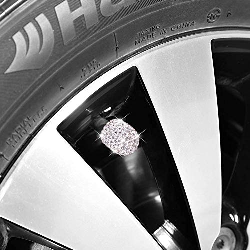 DBlosp Valve Stem Caps, 4 Pack Handmade Crystal Rhinestone Universal Car Tire Valve Caps Chrome,Attractive Dustproof Bling Car Accessories - White - Image 3
